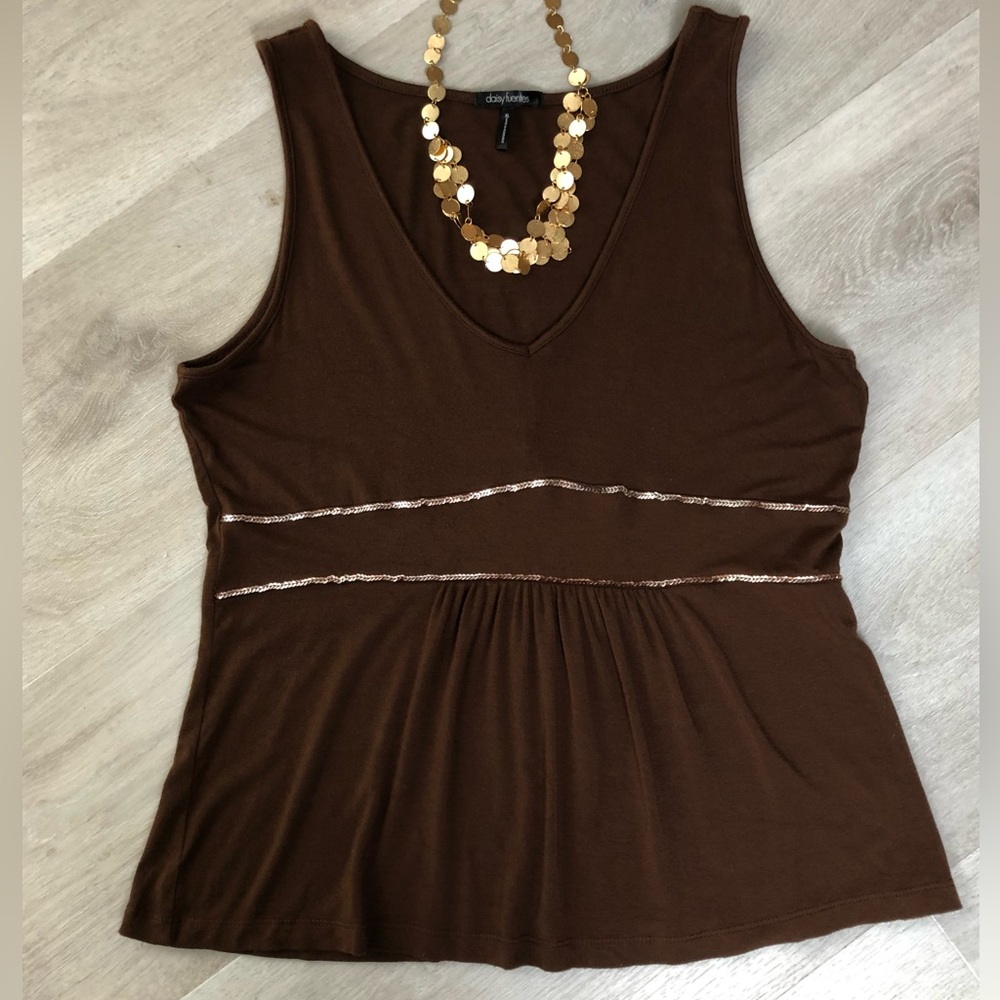Daisy Fuentes Brown Sequin Tank Top Size XLarge